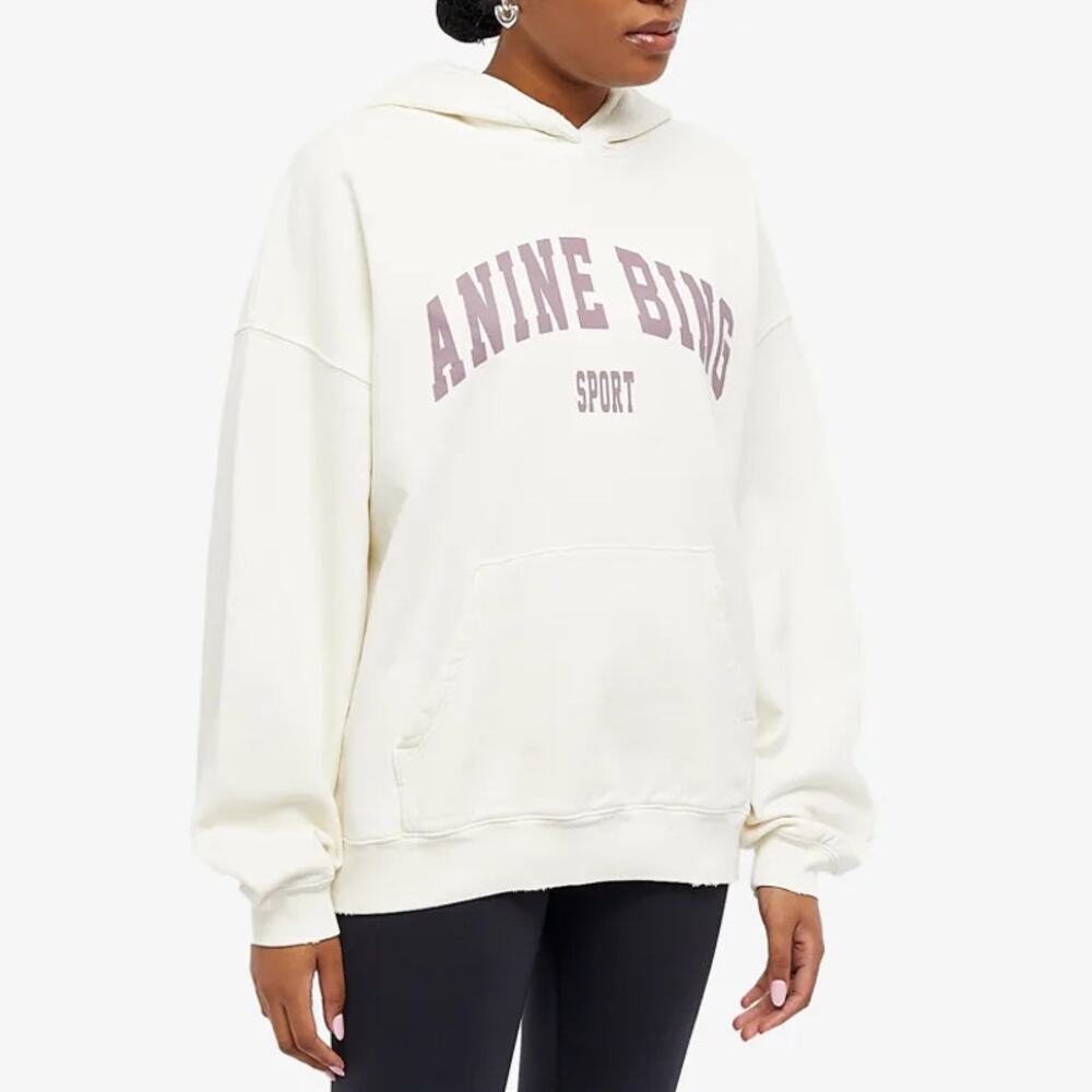 Anine Bing Cream Hoodie with Purple Text